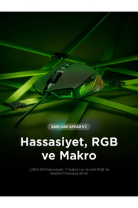 SMX-G68 SPEAR V2 FULL RGB 12800 DPI Siyah 7D Makrolu Gaming Oyuncu Mouse ürün fotoğrafı