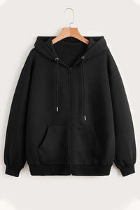 Unisex Siyah Fermuarlı Kapüşonlu Sweatshirt ürün fotoğrafı