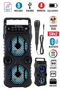 Bluetooth Hoparlör Parti Hoparlörü Karaoke Mikrofon Hediyeli Işıklı Ses Bombası Radyo Usb Sd Girişli ürün fotoğrafı