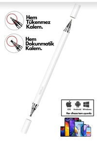 Android ve İos Uyumlu Dokunmatik Kalem 2 in 1 Kalem Tüm Telefon ve Tabletlerle Uyumlu Stylus Kalem ürün fotoğrafı