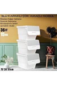 3’lü Kapaklı Sepet Tekerlekli Patates-Soğan Erzak Saklama Kutusu Oyuncak İçin Organizer Rafı ürün fotoğrafı