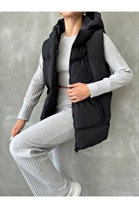 Şişme Yelek Kapşonlu Şişme Yelek Kapüşonlu Kolsuz Şişme Yelek Mont Kaban ürün fotoğrafı