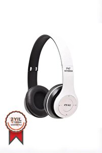 P47 Extra Bass Wireless Bluetooth Kulaklık 5.0+EDR FM Radyo Beyaz ürün fotoğrafı