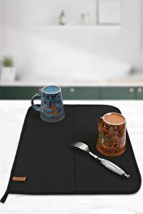 Basic S Bulasik Kurutma Mati 46x36 cm Std Kurulama Bezi Kurutma Örtüsü Tezgah Üstü Siyah ürün fotoğrafı
