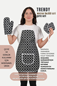 Trendy 3lü Set Su Geçirmez Mutfak Önlüğü Çeyiz Seti Isıya Dayanıklı Fırın Eldiveni Ve Tutacak Takımı ürün fotoğrafı