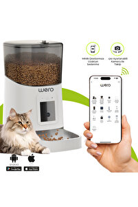 1080p Ayarlanabilir Kamera, 6 Lt, Wifi Kontrol Kedi / Köpek Besleyici, Pet Feeder, Metal Kase, Beyaz ürün fotoğrafı