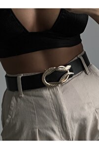 Gold Yılan Tokalı Kadın Pantolon Kemeri, Ceket Kemeri, Elbise Kemeri, Gömlek Kemeri ürün fotoğrafı