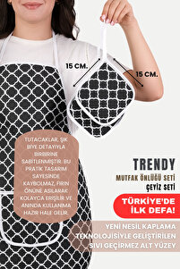 Trendy 3lü Set Su Geçirmez Mutfak Önlüğü Çeyiz Seti Isıya Dayanıklı Fırın Eldiveni Ve Tutacak Takımı ürün fotoğrafı
