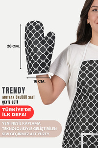 Trendy 3lü Set Su Geçirmez Mutfak Önlüğü Çeyiz Seti Isıya Dayanıklı Fırın Eldiveni Ve Tutacak Takımı ürün fotoğrafı