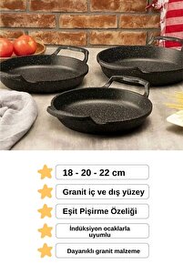 3'lü Döküm Granit Sahan Seti Tava 18-20-22 ürün fotoğrafı