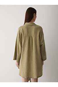 Haki Flam Keten Kimono Gömlek ürün fotoğrafı