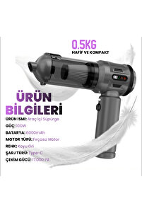 Yeni Güçlendirilmiş 17000PA Şarjlı 3 Kademeli 2ın1 Profesyonel Ultra Çekim Güçlü Mini Araç Süpürgesi ürün fotoğrafı