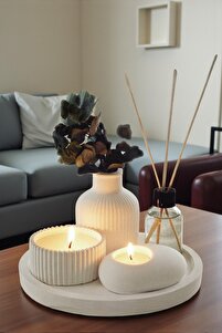Dekoratif Tepside 5 Li Hediyelik Set Vazo,kokulu Mum,Tealight Mumluk,Oda Kokusu ürün fotoğrafı