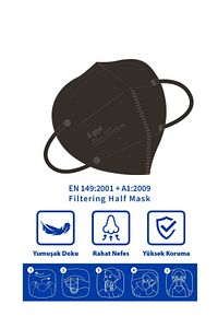 FFP2 Siyah Maske- 10 Adet (Tekli Paket) ürün fotoğrafı
