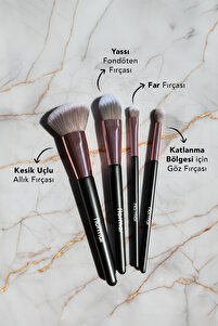 4'lü Makyaj Fırçası Seti (Allık-Fondöten-Far-Crease) - Makeup Brush Set - 8690604597772 ürün fotoğrafı