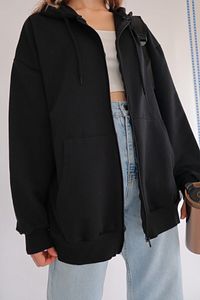 Unisex Siyah Fermuarlı Hırka ürün fotoğrafı