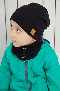 Erkek Bebek Çocuk Siyah Ip Detaylı Şapka Bere Boyunluk Takım Rahat Pamuklu Kaşkorse ürün fotoğrafı