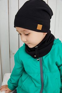 Erkek Bebek Çocuk Siyah Ip Detaylı Şapka Bere Boyunluk Takım Rahat Pamuklu Kaşkorse ürün fotoğrafı