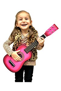 Çocuk Gitarı Pembe 60cm Ahşap 6 Telli Penalı ürün fotoğrafı