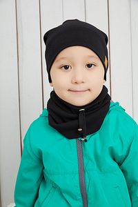Erkek Bebek Çocuk Siyah Ip Detaylı Şapka Bere Boyunluk Takım Rahat Pamuklu Kaşkorse ürün fotoğrafı