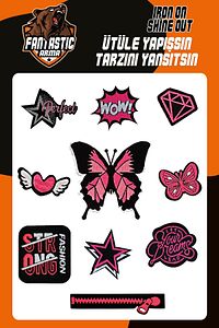 Ütü Ile Yapışan Dokuma Arma Seti Patch Pembe Kelebek Modeli ürün fotoğrafı