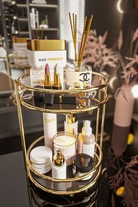 Banyo Kozmetik Takı Düzenleyici Çok Amaçlı Organizer 2 Katlı Servis Sunum Tepsisi Ikramlık Gold ürün fotoğrafı