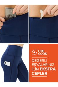 Kadın Lacivert Yüksek Bel Çift Cepli Toparlayıcı Spor Tayt ürün fotoğrafı