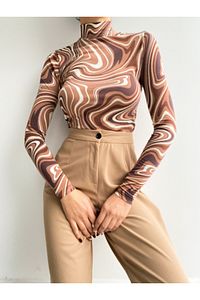 Kadın Yarım Balıkçı Karamel Desenli Body ürün fotoğrafı