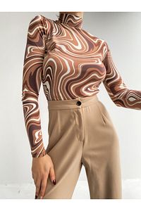 Kadın Yarım Balıkçı Karamel Desenli Body ürün fotoğrafı