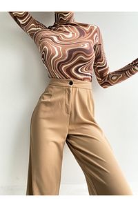 Kadın Yarım Balıkçı Karamel Desenli Body ürün fotoğrafı