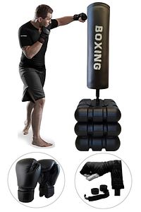 178 Cm Devrilmez Ayaklı Büyük Boks Vurma Standı + Boks Eldiveni + Boks Bandajı - 3'lü Set ürün fotoğrafı