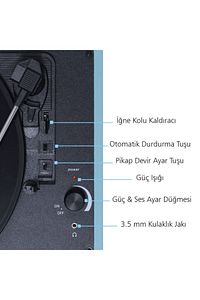T310ch Pikap Plak Çalar- Turkuaz Mavi - Şarj Edilebilir - 33, 45, 78 Devir - Universal Iğneli ürün fotoğrafı