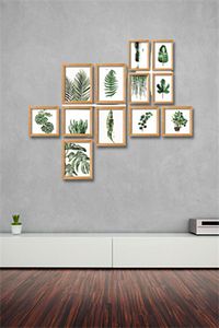 12 Parça Ahşap Tablo Seti - Yeşil Yapraklar Salon Oturma Yatak Odası Için Mdf Duvar Dekoru 90x75 Cm ürün fotoğrafı