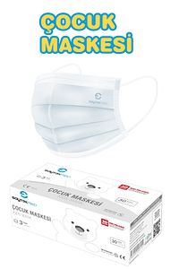 Premium Beyaz Çocuk Maskesi, 3 Katlı Meltblown Filtreli, Yassı Kulak Ipli (1KUTU/30 ADET) ürün fotoğrafı