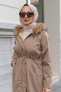 1601 Yakasi Kürklü Içi? Peluş Bondi?t Kaban ürün fotoğrafı