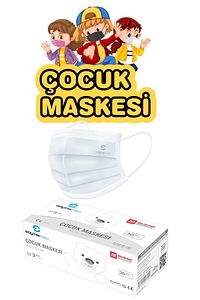 Premium Beyaz Çocuk Maskesi, 3 Katlı Meltblown Filtreli, Yassı Kulak Ipli (1KUTU/30 ADET) ürün fotoğrafı
