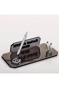 Midilli Isimlik Gümüş Yeni Iş Ofis Hediyesi Kristal Masa Isimliği Kalemli Kartvizitlikli Cam Isimlik ürün fotoğrafı
