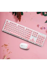 Retro Kablosuz Klavye & Mouse Set (pink) ürün fotoğrafı