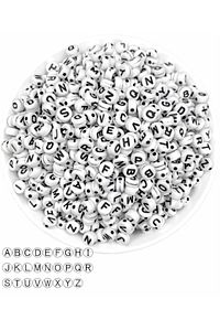50gr Harf Boncuk,4x7mm Yassı Beyaz Üzeri Siyah Harf Boncuk  ( 50gr,~375 Adet) ürün fotoğrafı
