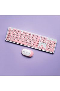 Retro Kablosuz Klavye & Mouse Set (pink) ürün fotoğrafı