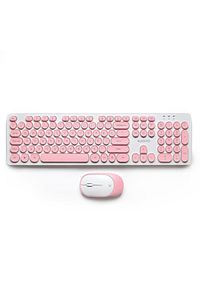 Retro Kablosuz Klavye & Mouse Set (pink) ürün fotoğrafı