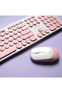 Retro Kablosuz Klavye & Mouse Set (pink) ürün fotoğrafı