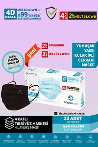 Çift Kat Meltblown / Iki Maske Gücünde 4 Katlı Siyah Maske (20 Adet/1 Kutu) ürün fotoğrafı