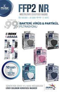 Musk N95 Maske 5 Renk Bir Arada 50 Adet ürün fotoğrafı