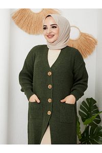 Kadın Düğmeli Cepli Triko Salaş Hırka ürün fotoğrafı