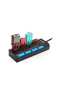 4 Port Usb Çoklayıcı 2.0 Hub Switch Çevirici Çoğaltıcı Işıklı Anahtarlı Dönüştürücü Çoklu Adaptör ürün fotoğrafı