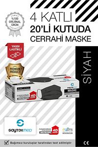 Çift Kat Meltblown / Iki Maske Gücünde 4 Katlı Siyah Maske (20 Adet/1 Kutu) ürün fotoğrafı