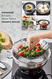 Pratik Metal Katlanabilir Buharda Sebze Pişirme Haşlama Aparatı Metal Sebze Sepeti ürün fotoğrafı