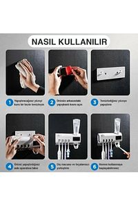 Otomatik Diş Macunu Sıkacağı Ve Sterilizatö 4 Adet Diş Fırçası Tutuculu ürün fotoğrafı