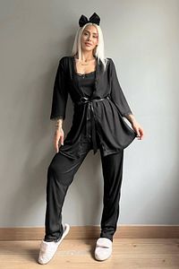 Dark Black Desenli Sabahlıklı Pegasus Pijama Takımı ürün fotoğrafı